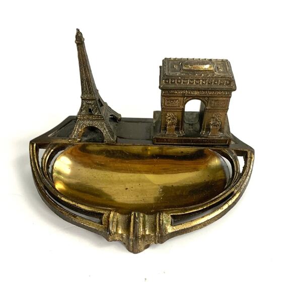ART DECO Vtg paris Eiffel Tower Arc de Triomphe cast 1900 trinket dish ashtray